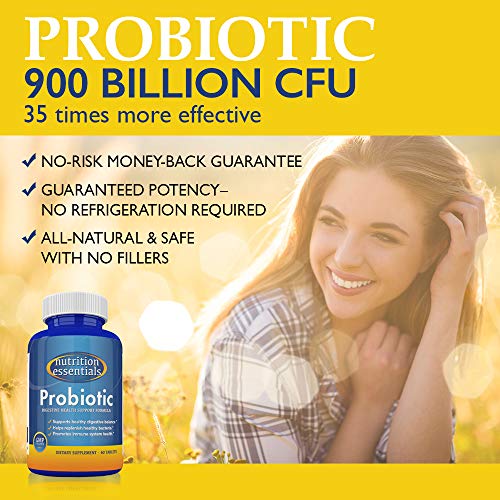 #1 BEST Probiotic Supplement - 900 BILLION CFU Probiotics - Nutrition Essentials Highest Rated Acidophilus Probiotic for Women and Men - Organic Shelf Stable Probiotic for Digestive Health - Highest CFU's - 100% Money Back Guarantee