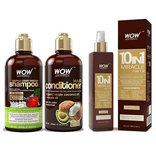 WOW Apple Cider VInegar Shampoo & Hair Conditioner Set (2x 500ml) and Hair Oil (200ml) Bundle Kit - Increase Shine and Hair Growth