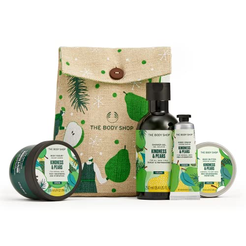 The Body Shop Kindness & Pears Essentials Gift Set, Festive Skincare Treats, Vegan, Pear, Fruity, 4 Items