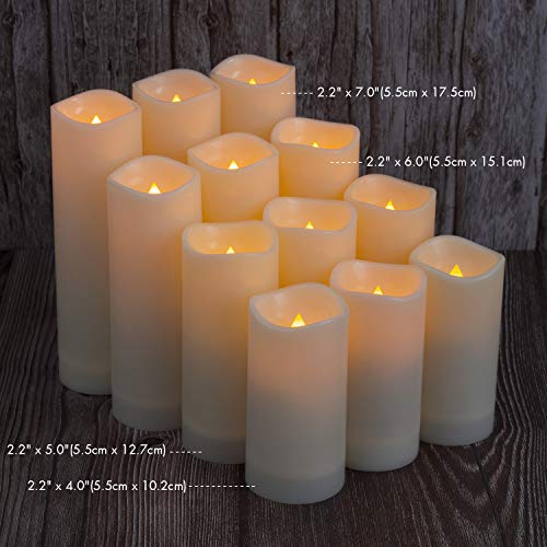 Aignis Flameless Candles, Led Candles Set of 12(D 2.2" X H 4" 5" 6" 7") Resin Candles with Remote Timer Waterproof Outdoor Indoor Candles (Made of Plastic)