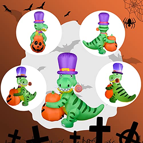 Kyerivs 5.25Ft Halloween Inflatables Cute Dinosaur with Pumpkins Decorations Outdoor Decorations, Halloween Blow Up Yard Decorations Build-in Led Lights for Outside Garden Lawn Party Airblown Decor