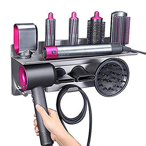 Hair Dryer Holder for Dyson Supersonic Hair Dryer, for Dyson Airwrap Styler Organizer Storage Shelf 2in1 Wall Mounted Stand Fits Curler Diffuser Two Nozzles for Bathroom Bedroom Hair Salon Barbershop
