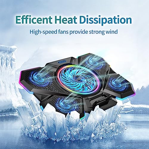 Laptop Cooling Pad, Gaming Laptop Cooler with 5 Quiet Fans and LED Lights (One-Click Close), Laptop Fan Cooling Pad Fits 12-17 Inch Laptop, 2 USB Ports, 7 Adjustable Height