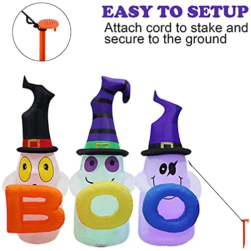 6FT Halloween Inflatable Decorations Boo, 3 Inflatable Cute Ghosts with Built-in Colorful LED Rotating Lights, Blow up Halloween Decorations for Home Yard Garden Lawn