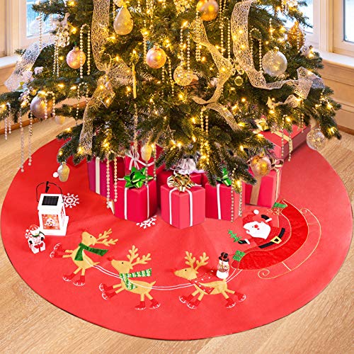 48”Christmas Tree Skirt, Classic Double Layer Snow Flower Elk Christmas Santa Xmas Tree Skirts for Holiday Christmas Decorations Indoor or Outdoor