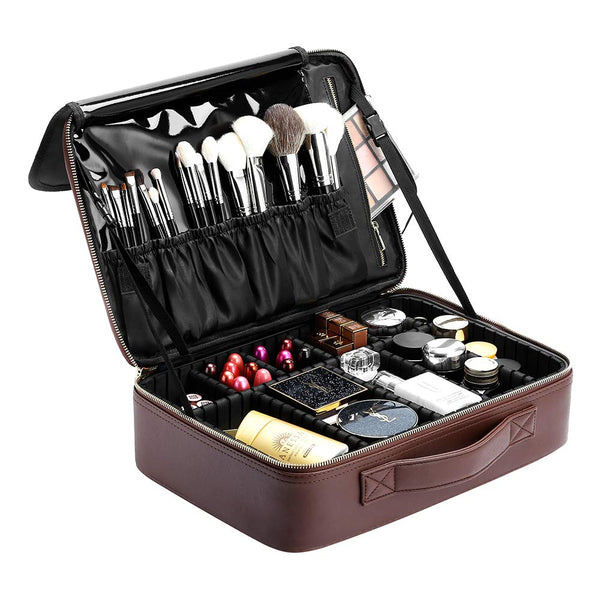 Women Rivet Train Case Makeup Organizer with Compartment Watererproof Travelling Cosmetic Bag for Brush 16"x11.4"x4.3"