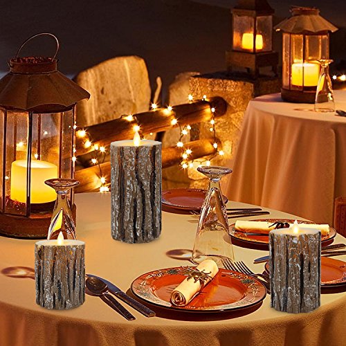 Vinkor Flameless Candles Flickering Candles Decorative Battery Flameless Candle Classic Real Wax Pillar with Dancing LED Flame & 10-Key Remote Control 2/4/6/ 8 Hours Timers (Birch Effect)