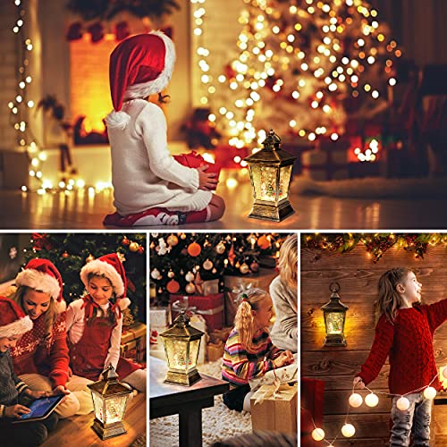 [Upgraded 2022] Christmas Snow Globe Lantern with Snowman, Battery Operated Lighted with Swirling Water Glittering Globe, Xmas Home Decor Tabletop Lanterns for Christmas Decoration and Gift
