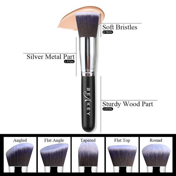 BEAKEY Makeup Brush Set, Premium Synthetic Kabuki Foundation Face Powder Blush Eyeshadow Brushes Makeup Brush Kit with Blender Sponge and Brush Cleaner (10+2pcs, Black/Silver)