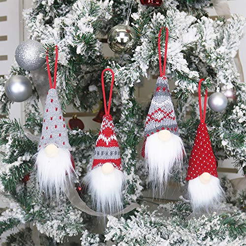 Gnomes Christmas Tree Ornaments Set of 8, Christmas Ornaments 2021 Handmade Plush Gnomes Santa Elf Hanging Home Decorations Holiday Decor