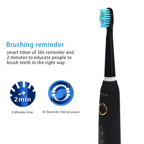 Electric Toothbrush Clean as Dentist Rechargeable Sonic Toothbrush with Smart Timer 4 Hours Charge Minimum 30 Days Use 5 Optional Modes Travel Toothbrush with 3 Brush Heads Black by Fairywill