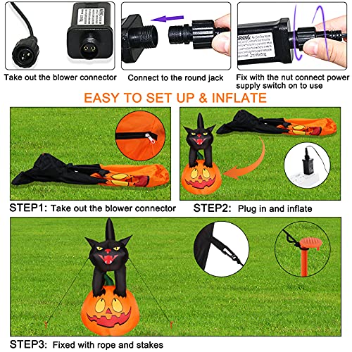 JinhzWin 6 Ft Height Halloween Inflatable Decorations, Black Cat on Pumpkin Inflatable with Built-in LED Rotating Lights, Blow Up Halloween Decorations for Indoor Outdoor Yard Garden Lawn