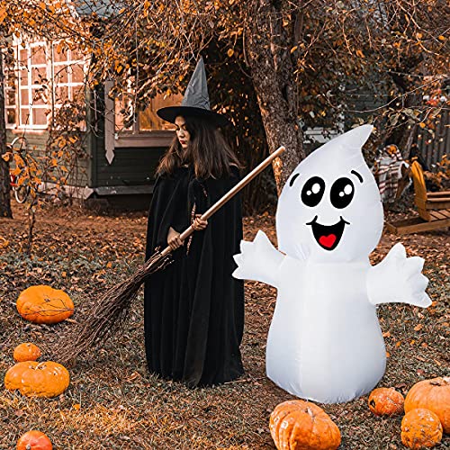 GOOSH 5 FT Halloween Inflatable Outdoor Cute Ghost with Magic Light, Blow Up Yard Decoration Clearance with LED Lights Built-in for Holiday/Party/Yard/Garden