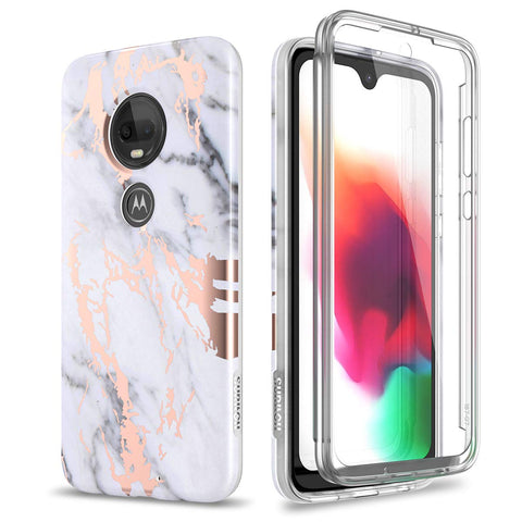 Case for Moto G7 / Moto G7 Plus,[Built-in Screen Protector] Rose Gold