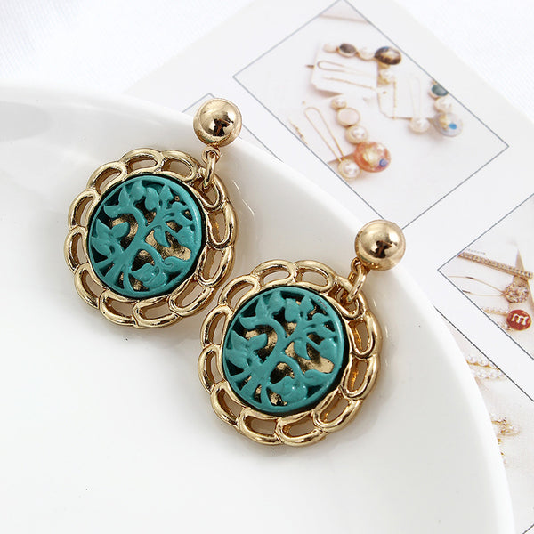 New European And American Green Forest Tree Of Life Hollow Alloy Earrings
