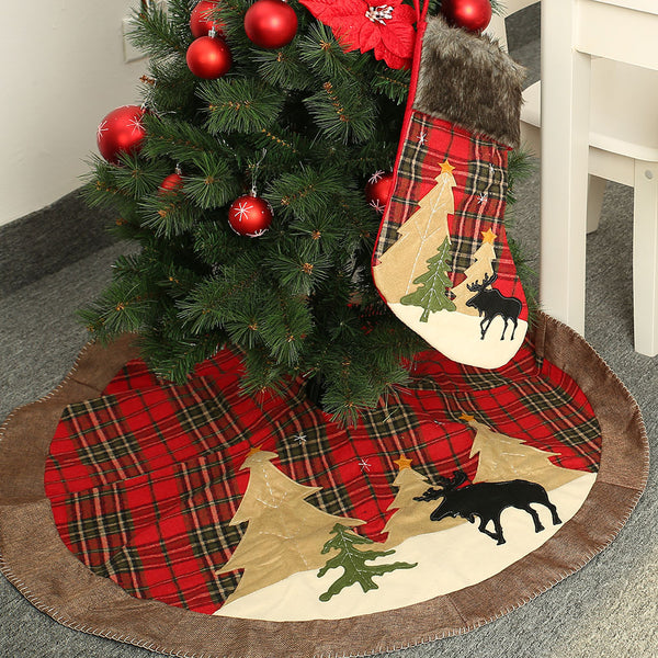 Checkered Cloth Patch Tree Skirt Christmas Tree Cushion Small Tree Ornament Apron