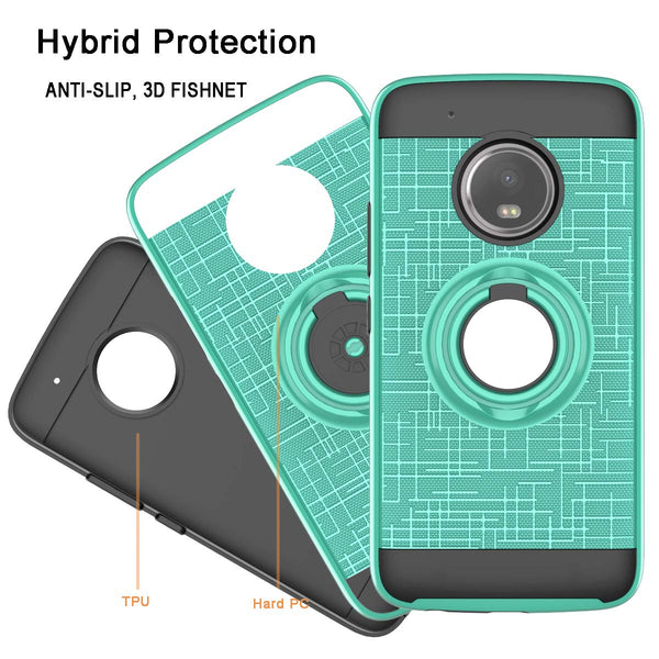 Compatible for Moto G5 Plus Phone Case,Moto X 2017 Case,LDStars[HD Screen Protector] TPU & PC Heavy Duty Shockproof Protective Cover with Rotatable Ring Stand-Mint Green