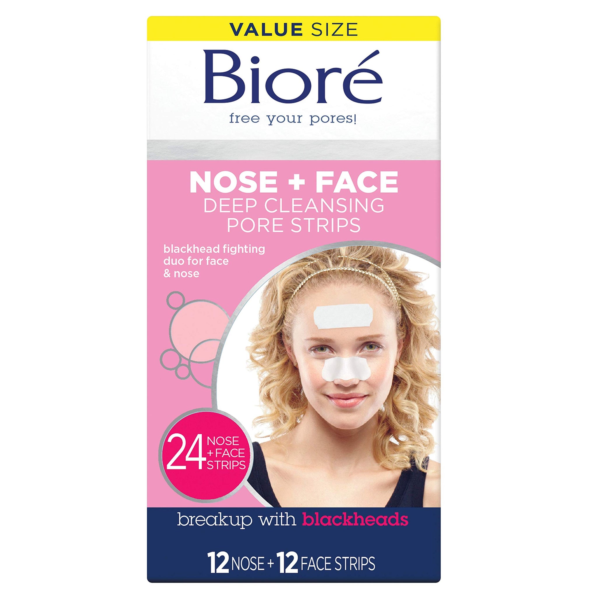 Bioré Blackhead Removing and Pore Unclogging Deep Cleansing Pore Strip for Nose, Chin, and Forehead (24 Count) (Packaging May Vary)