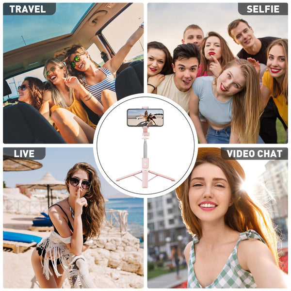 44” Cell Phone Tripod Selfie Stick Tripod Stand Wireless Remote Compatible iPhone 14 13 12 11 pro Max X Plus Android Live Streaming, Video Chat, Vlogging, Travel(Pink)