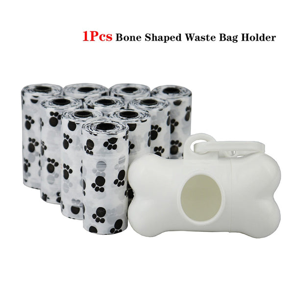 Pet Poop Bags Disposable Dog Waste Bags, Bulk Poop Bags with Leash Clip and Bone Bag Dispenser 5Roll(75Pcs) Bags with Paw Prints