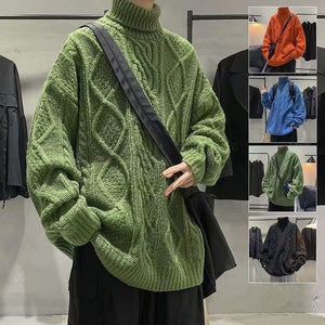 Patchwork Knitted Sweater Turtleneck Collar