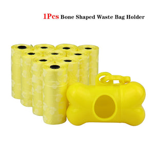 Pet Poop Bags Disposable Dog Waste Bags, Bulk Poop Bags with Leash Clip and Bone Bag Dispenser 5Roll(75Pcs) Bags with Paw Prints