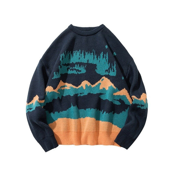 Oversized Winter Sweater with Mountain Pattern