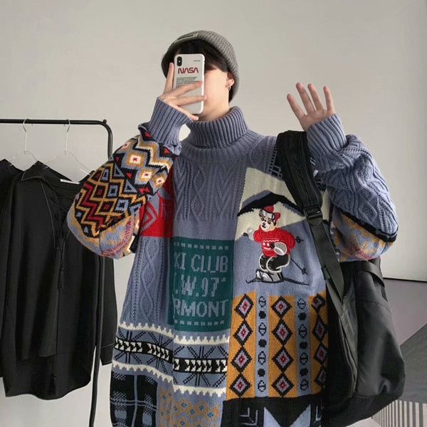 Cartoon Knitted Sweater Turtleneck Collar