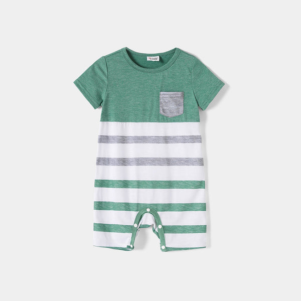 Matching Family Outfit - Green and White Lace Splice Stripes Look