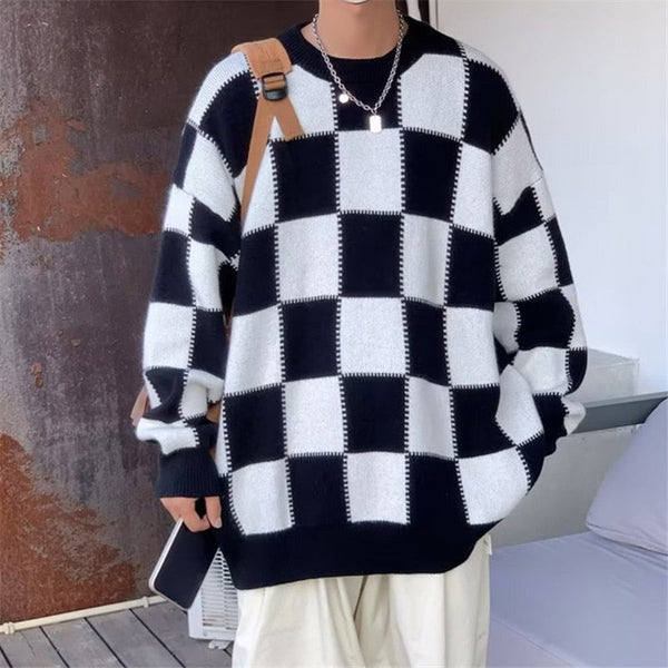 Soft Oversized Knitted Plaid Sweater