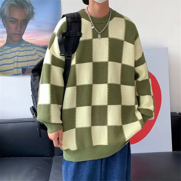 Soft Oversized Knitted Plaid Sweater