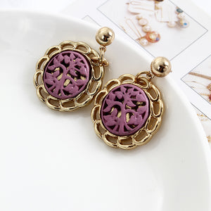 New European And American Green Forest Tree Of Life Hollow Alloy Earrings