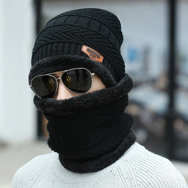 Winter Beanie Hat Scarf Set Warm Knit Hat Thick Fleece Lined Winter Hat Neck Warmer For Men Women