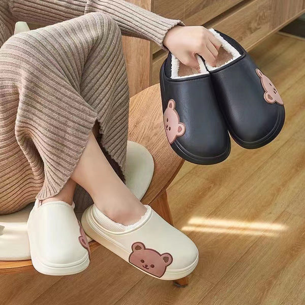 Bear Fluffy Slippers Winter House Shoes For Women
