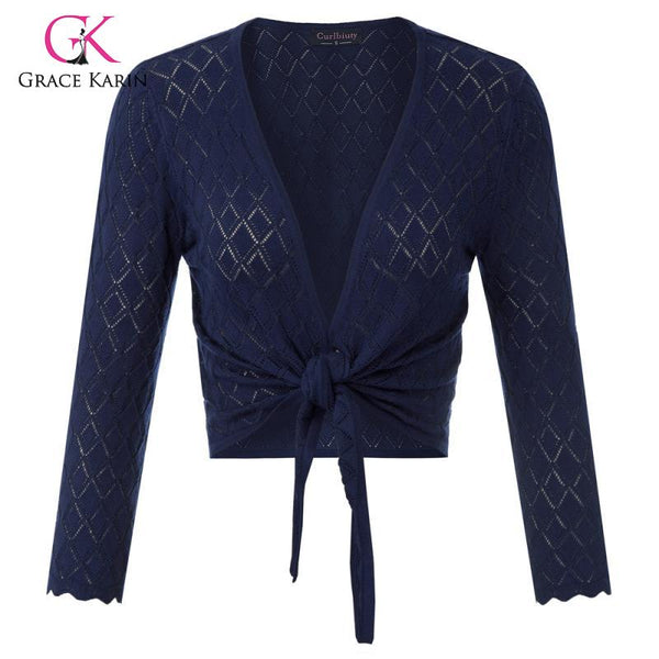 Grace Karin Women's Cropped Cardigan Coat Knitted Shrug 3/4 Sleeve Tie Front Knitwear Ladies Shrugs 2020 New Arrival Coprispalle