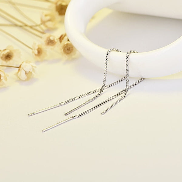 Simple Bar Long Tassel Chain Drop Dangle Earrings Silver Gold Color