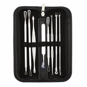 8 Pcs Blackhead Remover Tool Kit Pimple Acne Clip Needle Face Care Comedone Blemish Blackhead Extractor Tool with Leather Case
