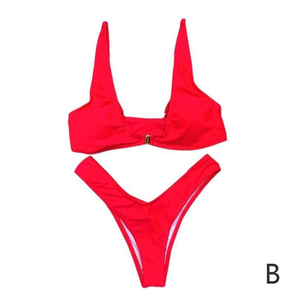 Fashion Sexy Solid Color Metal Lock Bikini Suit Summer Suit Swimwear Women Beach Size Bathing Plus A0S2