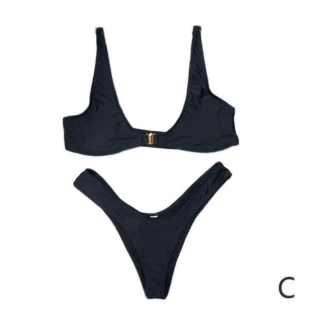 Fashion Sexy Solid Color Metal Lock Bikini Suit Summer Suit Swimwear Women Beach Size Bathing Plus A0S2