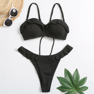 2020 Women's Sexy Bikini Set Two-Pieces Ruffles Push Up Padded Summer Bra Thong Bandage Swimsuit Swimwear Bathing Suit Beachwear