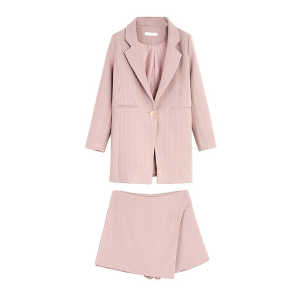 Fashion Women Skirt Suits One Button Notched Striped Blazer Jackets and Slim Mini Skirts Two Pieces OL Sets Female Outfits 2019