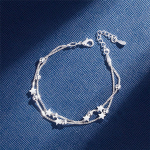 Sterling Silver Double Layers Stars Beads Bracelets For Women