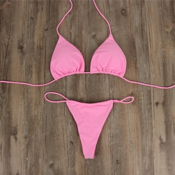 2019 Hot Women's micro bikini suit swimsuit sexy solid color swimsuit thong bandage push up beachwear