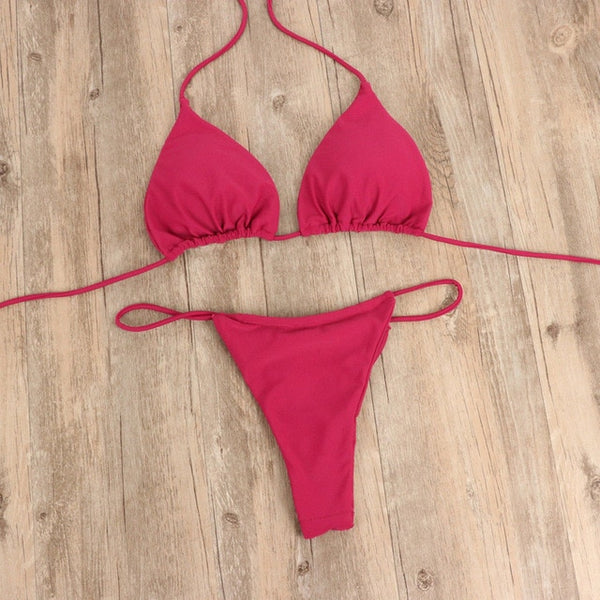 2019 Hot Women's micro bikini suit swimsuit sexy solid color swimsuit thong bandage push up beachwear