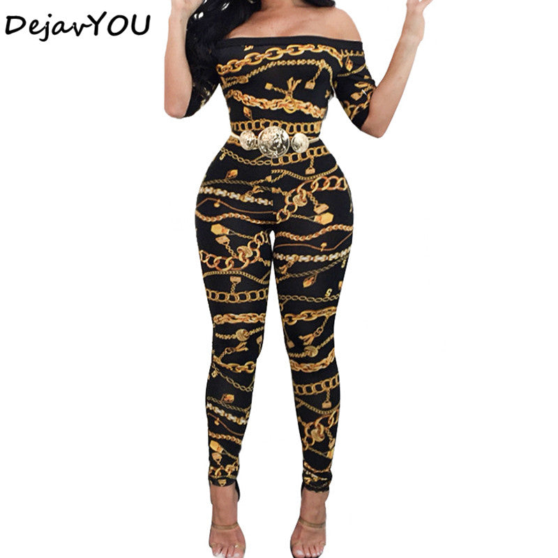 Autumn Off Shoulder Jumpsuits Long Pants For Women 2018 Elegant Fitness Short Sleeve Boho Playsuit Sexy Club Rompers Overalls