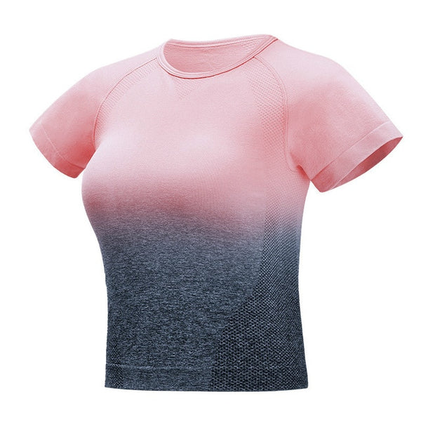 Sport Short-Sleeve Shirts Women Slim O-neck Fitness Gym Crop Tops T-shirt Quick Dry Seamless Athletic Tee